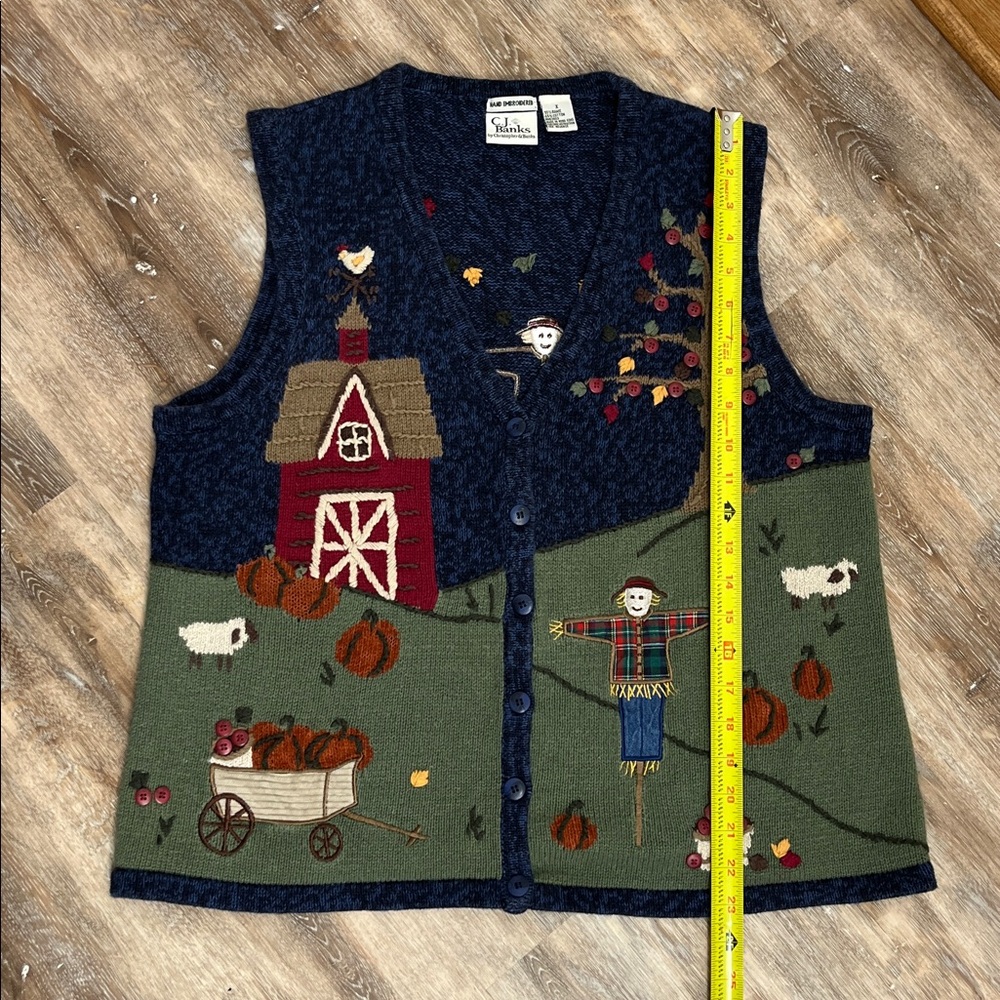 CJ Banks Women’s Size 1X Sweater Vest Hand Embroidered Fall Autumn Pumpkin - Picture 11 of 13